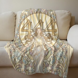 Angel Number 444 Plush Blanket, Art Nouveau Goddess Design (60x80 inches) image 10