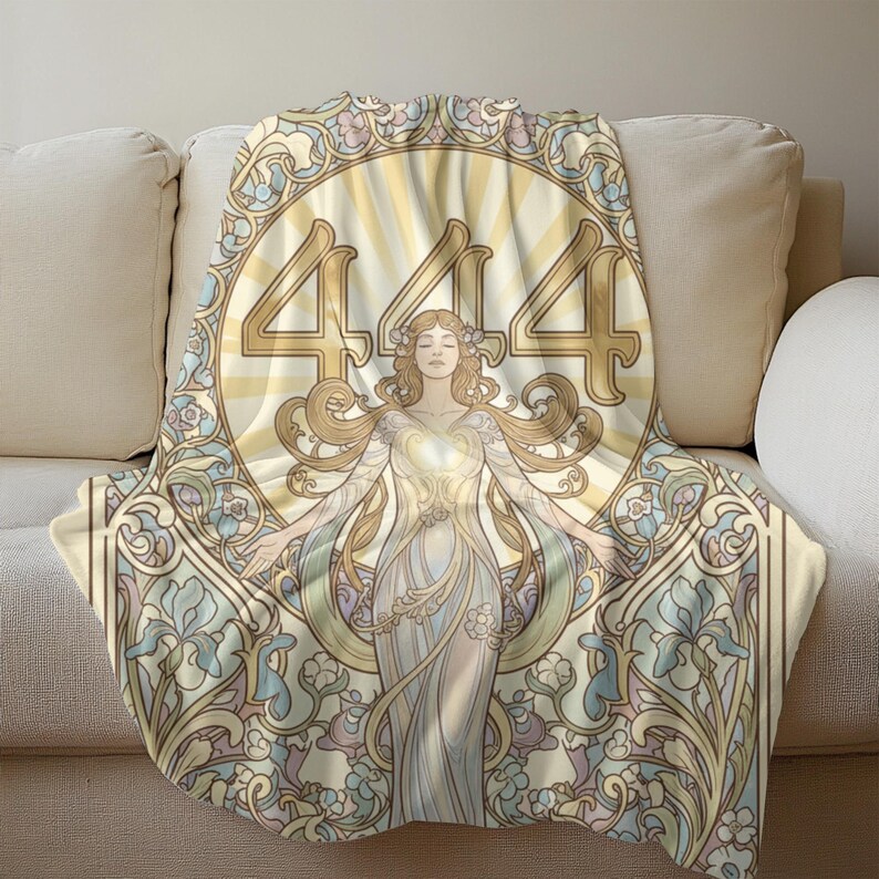Angel Number 444 Plush Blanket, Art Nouveau Goddess Design (60x80 inches) image 10
