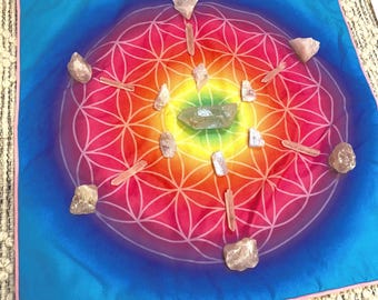 Altar Napkins: Double-Sided Crystal Grid Cloths - Cotton Blend with Pink Edges
