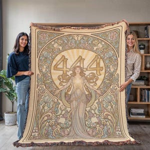 Angel Number 444 Plush Blanket, Art Nouveau Goddess Design (60x80 inches) image 6