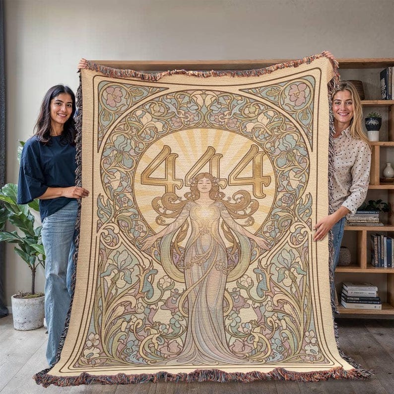 Angel Number 444 Plush Blanket, Art Nouveau Goddess Design (60x80 inches) image 6