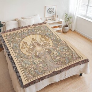 Angel Number 444 Plush Blanket, Art Nouveau Goddess Design (60x80 inches) image 7