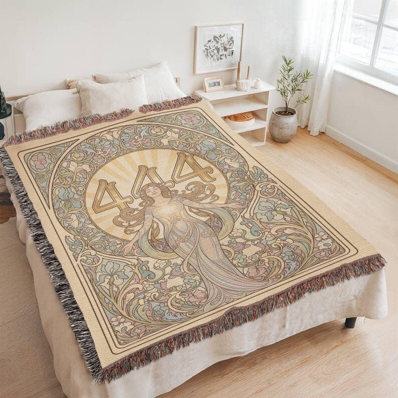 Angel Number 444 Plush Blanket, Art Nouveau Goddess Design (60x80 inches) image 7