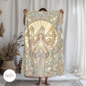 Angel Number 444 Plush Blanket, Art Nouveau Goddess Design (60x80 inches) image 13
