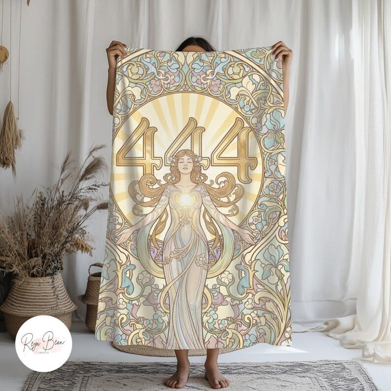 Angel Number 444 Plush Blanket, Art Nouveau Goddess Design (60x80 inches) image 13