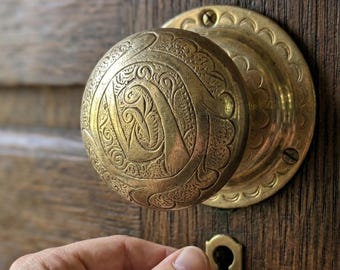 Handcrafted Solid Brass Door Knob – Engraved Moroccan Handle – Vintage Style Hardware Pull