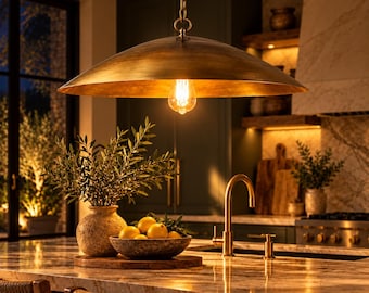 Ręcznie robiona lampa wisząca z postarzanego mosiądzu, marokańska lampa kopułowa, rustykalne oświetlenie wyspy kuchennej