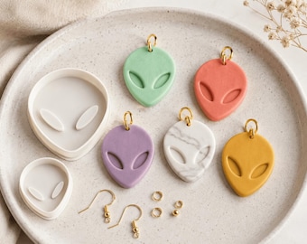 Alien Head Clay Cutter & Cookie Embosser, UFO Jewellery Making Tool, Space Charm Stamp