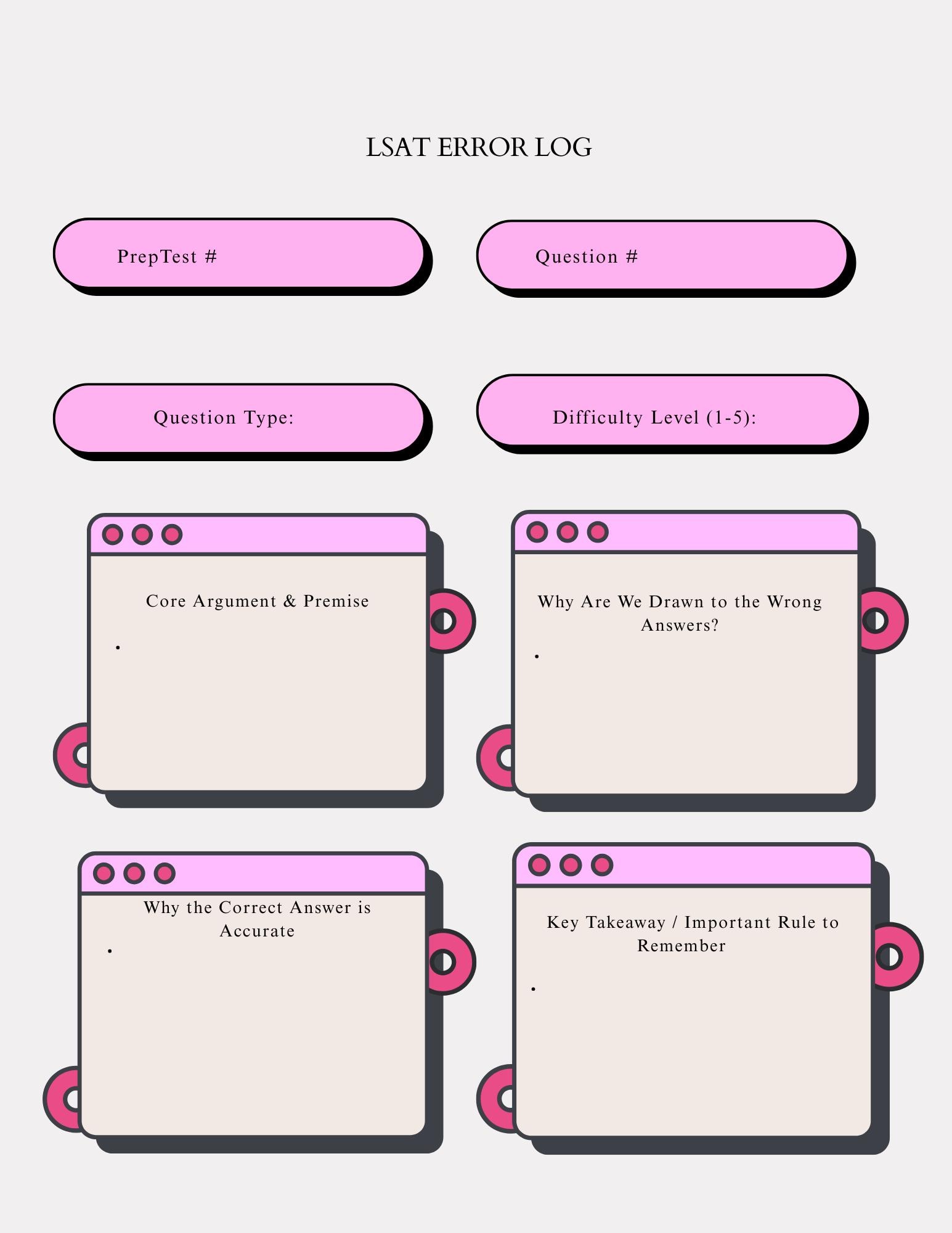 Y2K Pink LSAT Error Log Template | Pre-law Wrong Answer Journal ...