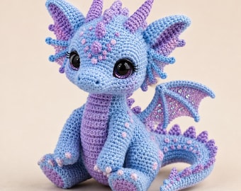 Pacchetto di schemi per realizzare un draghetto all'uncinetto, drago fantasy amigurumi in formato PDF, download immediato.