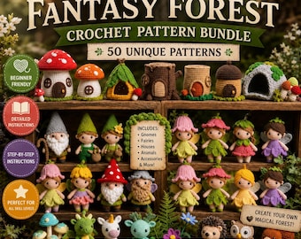Fantasy Forest Crochet Pattern Bundle PDF | 50 Amigurumi Crochet Patterns | Beginner Friendly | Instant Download