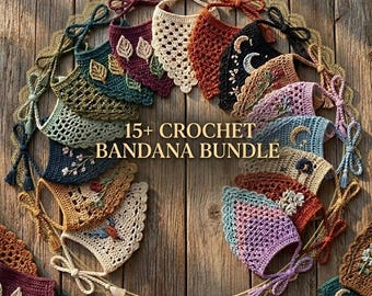 15+ Crochet Bandana Bundle Pattern Pack | Crochet Head Scarf Patterns  | Beginner Friendly | Instant Download