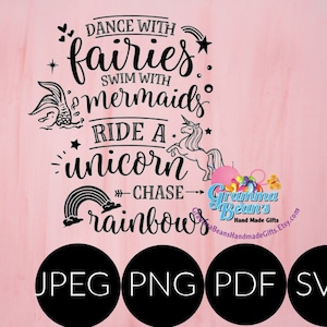 Fairies, Mermaids and Unicorns SVG, pdf, png and jpeg