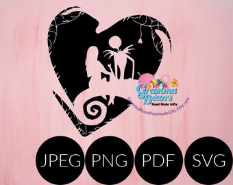 Jack and Sally Heart SVG, pdf, png and jpeg