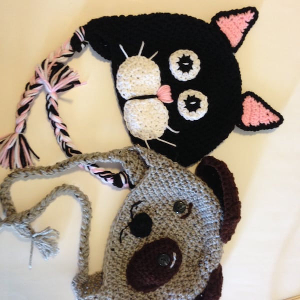 Ensemble de motifs de chapeau au crochet chiot et chaton