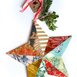 Handcrafted Ornament Decoupaged with Red and Green Original Antique and Vintage Wallpapers image 9