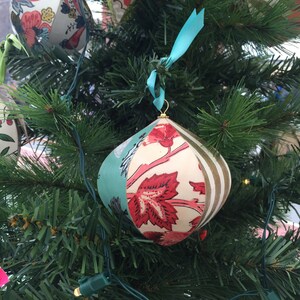 Handcrafted Ornament Decoupaged with Red and Green Original Antique and Vintage Wallpapers image 4