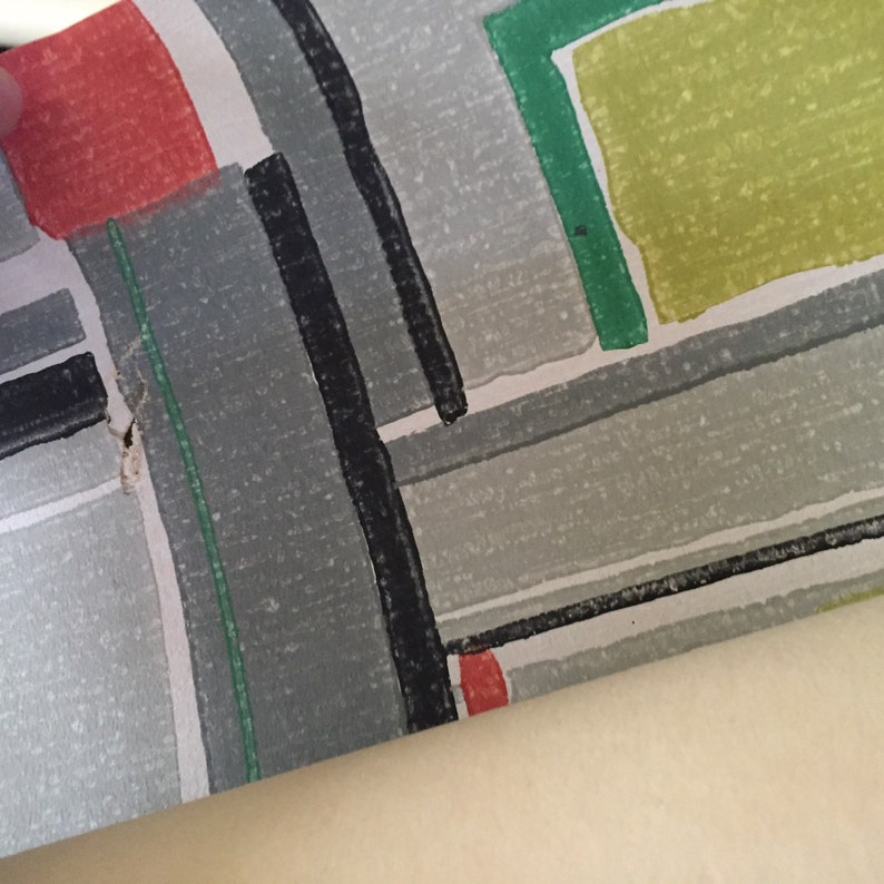 Color Block Pendant Necklace made with Original 1950s Danish Wallpaper in a Contemporary Geometric Pattern