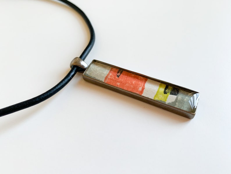 Color Block Pendant Necklace made with Original 1950s Danish Wallpaper in a Contemporary Geometric Pattern