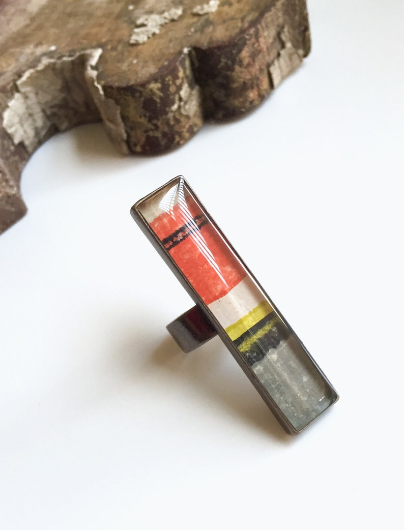 Color Block Pendant Necklace made with Original 1950s Danish Wallpaper in a Contemporary Geometric Pattern