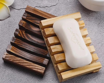 Handmade Bamboo Soap Holder, Draining Natural Wood Dish, Personalized Spa Storage Rack