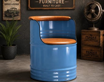 Upcycled Oil Drum Chair | Handmade Industrial Barrel Seat | Reclaimed Metal Sofa Chair | Rustic Garage Furniture | Man Cave Accent Chair