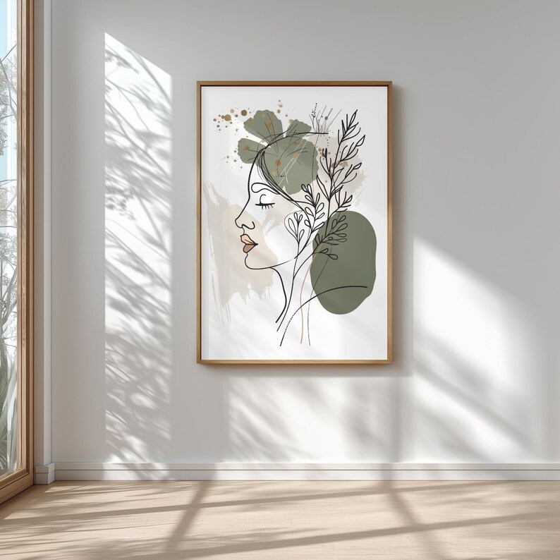 Set of 3 Minimalist Female Line Art, Abstract Botanical Watercolor Wall ...