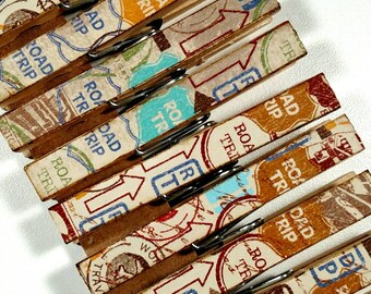 NEW Road Trip Signs clothespins set of 10 decoupage