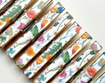 NEW Wildflower print decor clothespins set of 10 decoupage