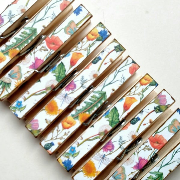 NEW Wildflower print decor clothespins set of 10 decoupage