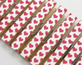 Red Tiny Hearts decoupage clothespins - set of 10 Clothespins - Chip Clip