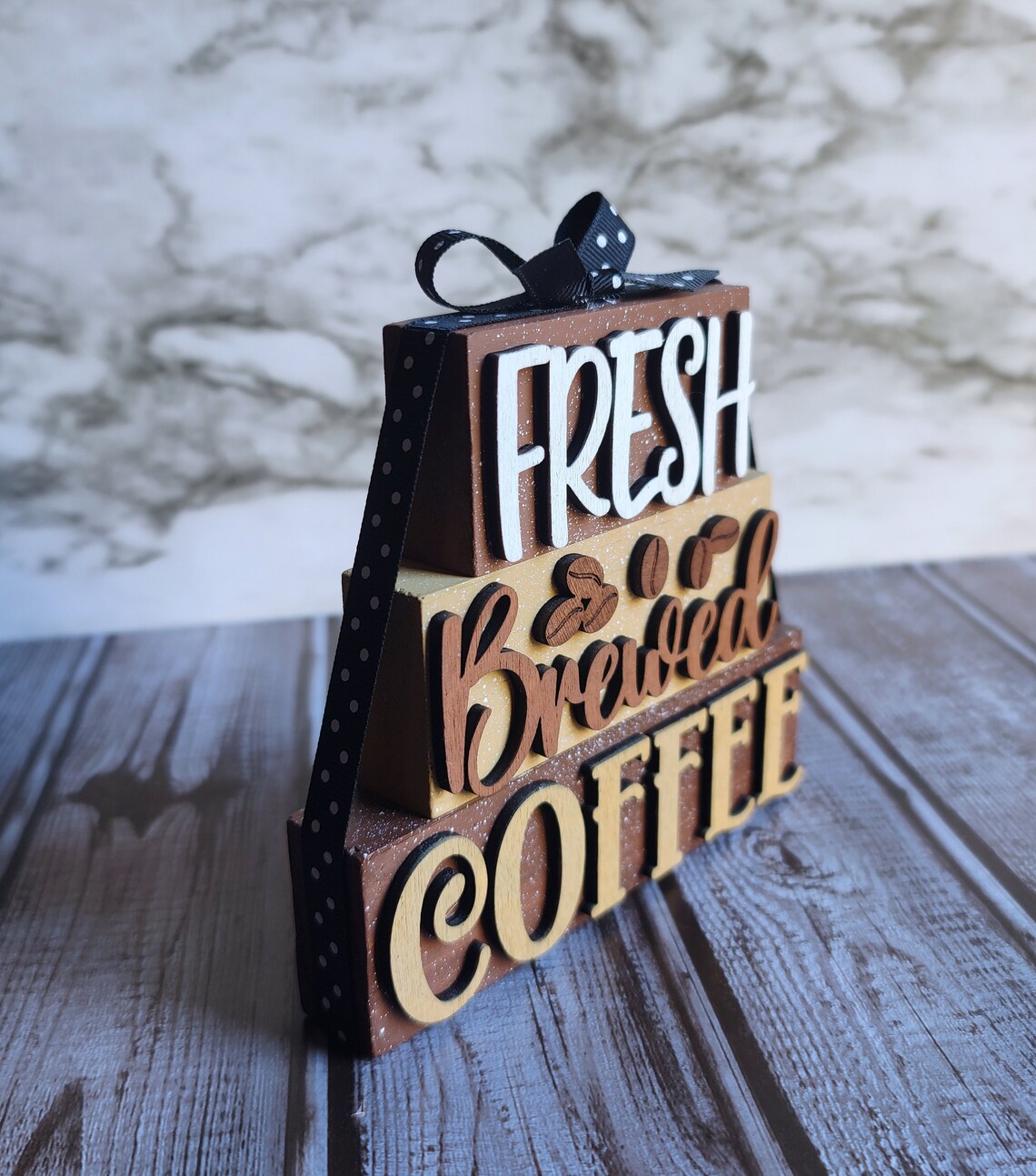 Fresh Brewed Coffee Blocks - Stacked Word Block - Small Sign- Shelf ...
