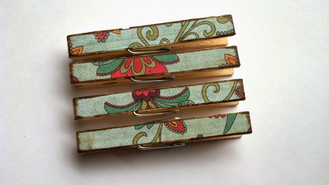 Decoupage Clothespins Blossom Floral Theme Set of 10 Etsy