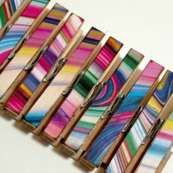 Bright Marble Swirl clothespins set of 10 - theme decoupage