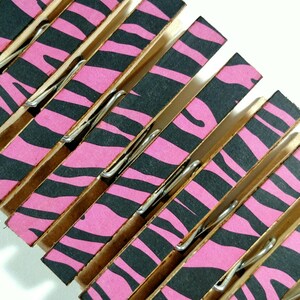 NEW Pink Zebra Stripe Clothespins  print decor clothespins set of 10 decoupage