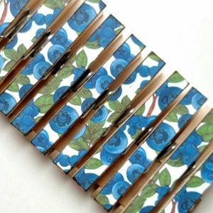 NEW Blueberry clothespins berry print decor clothespins set of 10 decoupage
