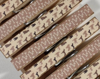 NEW Tan Dog And Dog bones Clothespins  print decor clothespins set of 10 decoupage