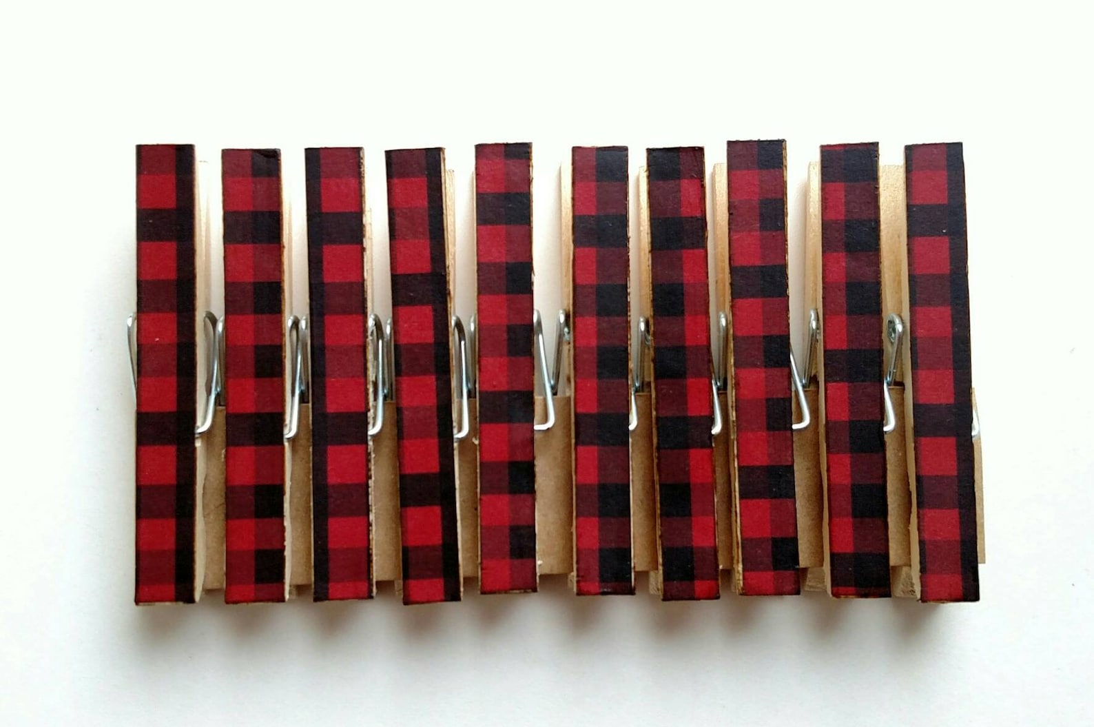 Decoupage Clothespins Black & Red Gingham Print Buffalo Plaid Etsy