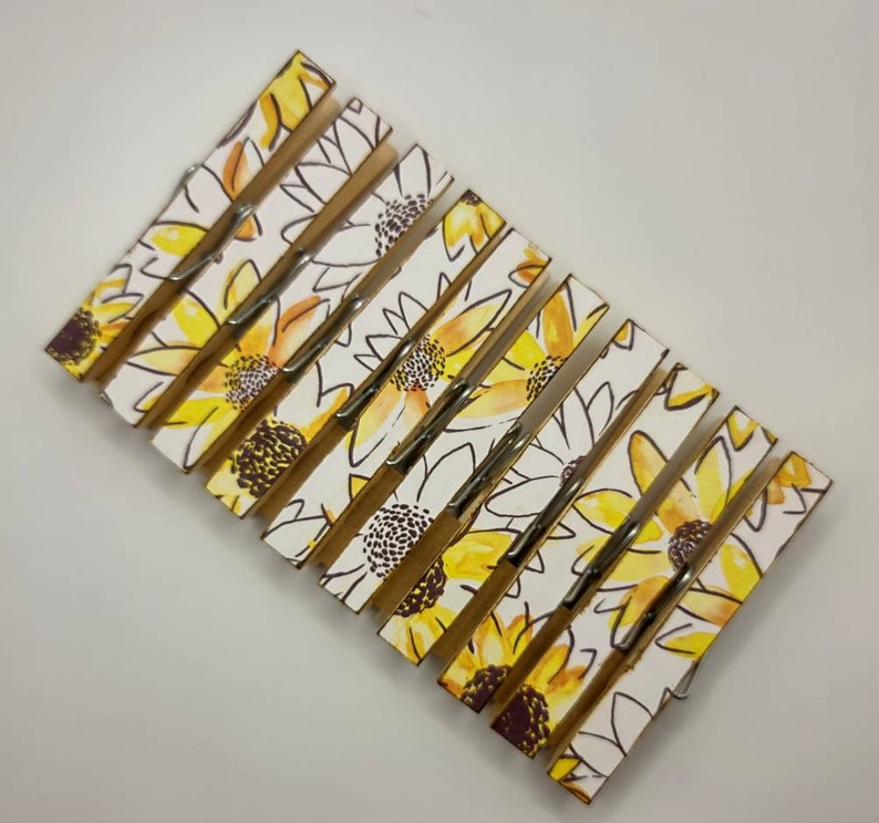 NEW Summer Sunflower Clothespins print decor clothespins set of 10 decoupage image 3