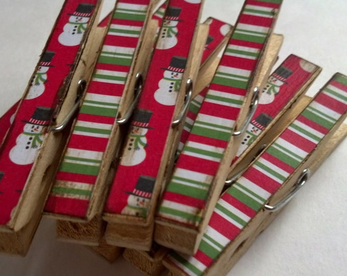Christmas Clothespins Decoupage Clothes Pins Set of 10 Red Etsy