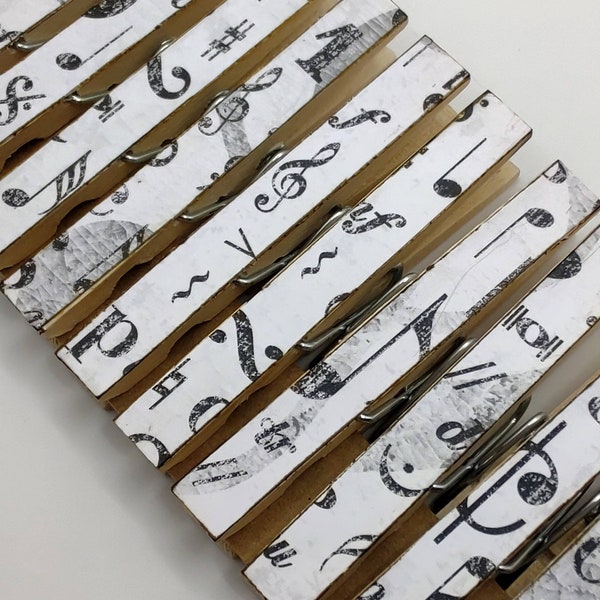Music themed decoupage clothespins set of 10 music notes