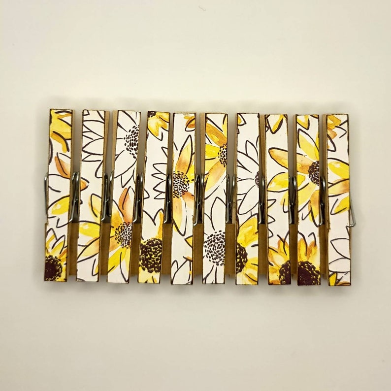 NEW Summer Sunflower Clothespins print decor clothespins set of 10 decoupage image 2