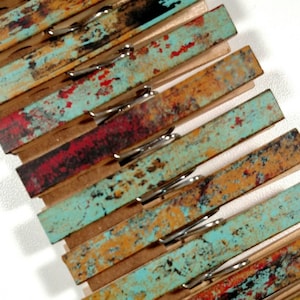 NEW Rust & Teal clothespins set of 10 decoupage