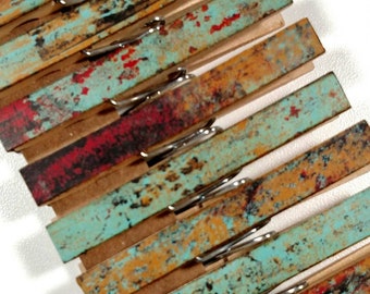 NEW Rust & Teal clothespins set of 10 decoupage