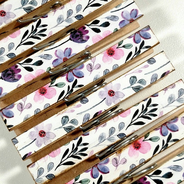 Spring Flowers clothespins set of 10 decoupage