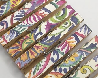 Floral Swirl decoupage themed clothespins set of 10