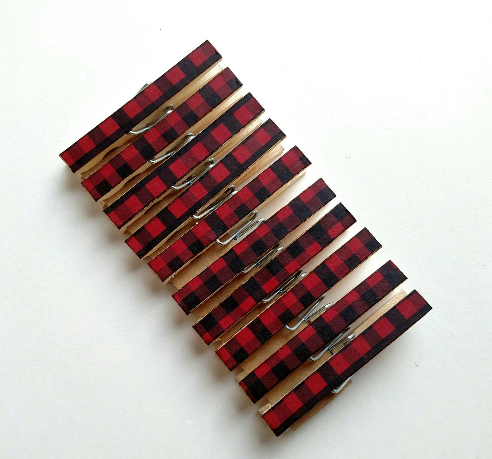 Decoupage Clothespins Black & Red Gingham Print Buffalo Plaid Etsy