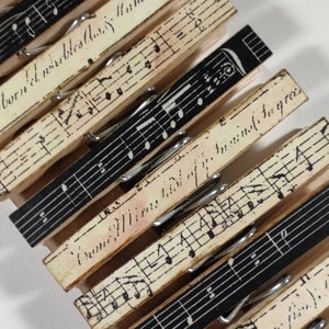 Black & Cream Music Note Themed Decoupage Clothespins Set of 10