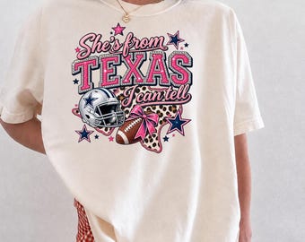 She's From Texas I Can Tell Cowboys DTF Printed Comfort Colors Shirt, Dallas Football Fan Shirt, Western Football Girl Tee