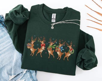 Christmas Reindeer Sweatshirt, Festive Holiday Crewneck, Vintage Reindeer Shirt, Cute Christmas Graphic Sweatshirt, Winter Holiday Gift